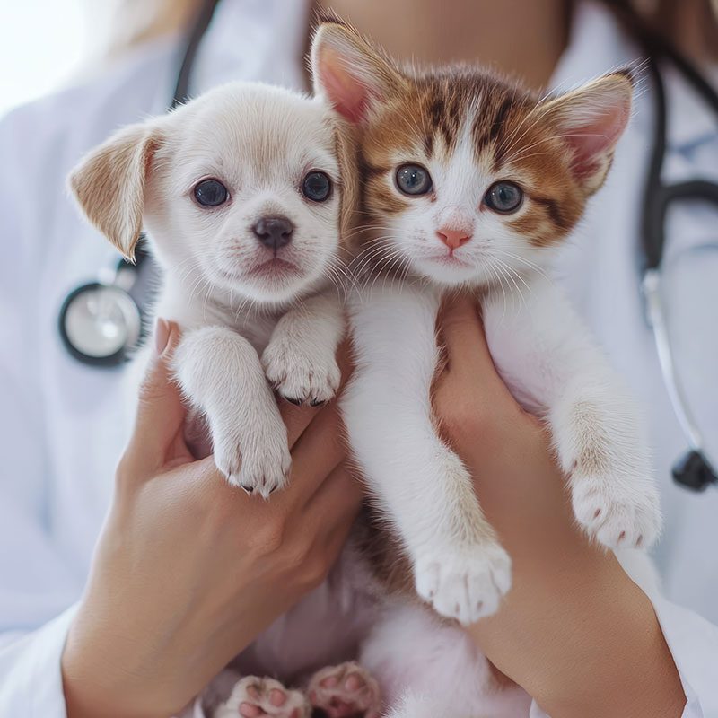 Veterinarian Holding Kitten And Puppy